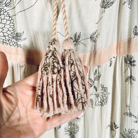 Ulla Johnson Dress Womens L Beige Cotton Tiered Maxi Cottage - Picture 5 of 12